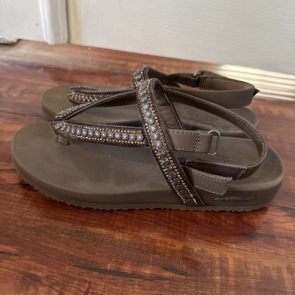 Skechers Arch Fit Womens Sandals Brown US 7 Rhinestone Hook And Loop Ankle Strap - Picture 7 of 14
